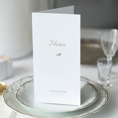 Karta menu z delikatnymi liśćmi z kolekcji champagne