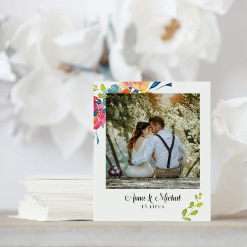 Zdjęcie polaroid w podziękowaniu dla gości wielokolorowe kwiaty