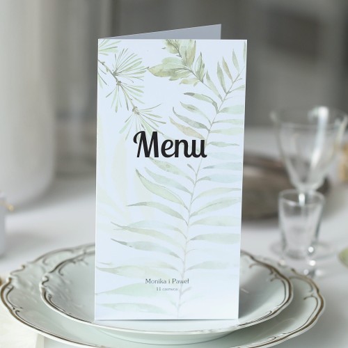 Karta menu z liśćmi i paprociami