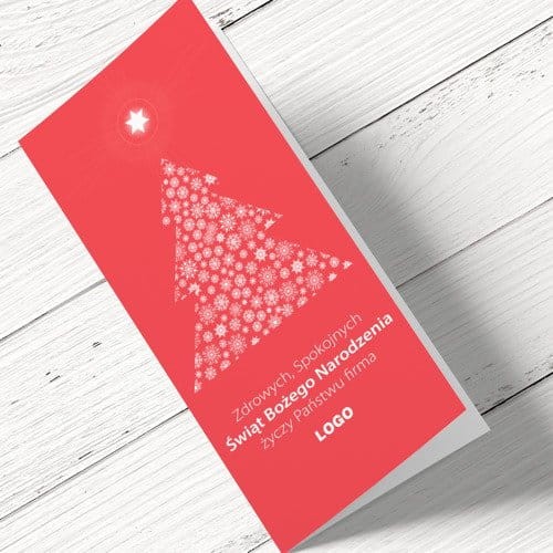Czerwone kartki świąteczne dla firm z choinką - 10 x 21 cm
