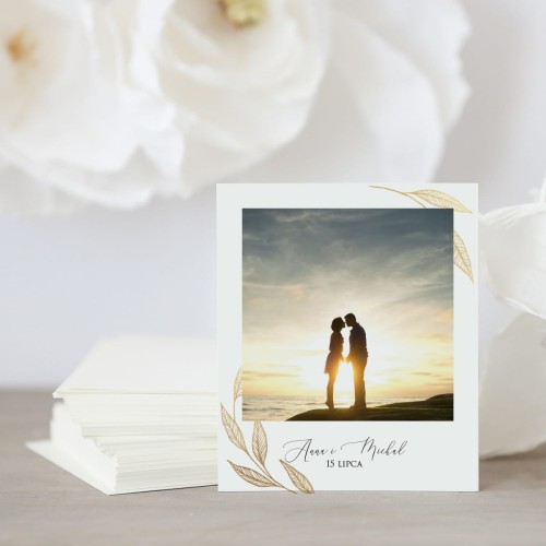 Zdjęcie polaroid w podziękowaniu dla gości złote liście