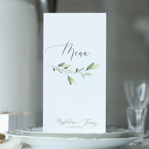 Karta menu z motywem liści i złotych ozdobników
