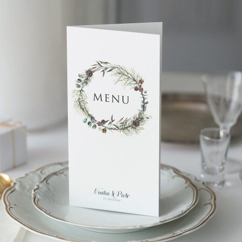 Zimowa karta menu z wiankiem