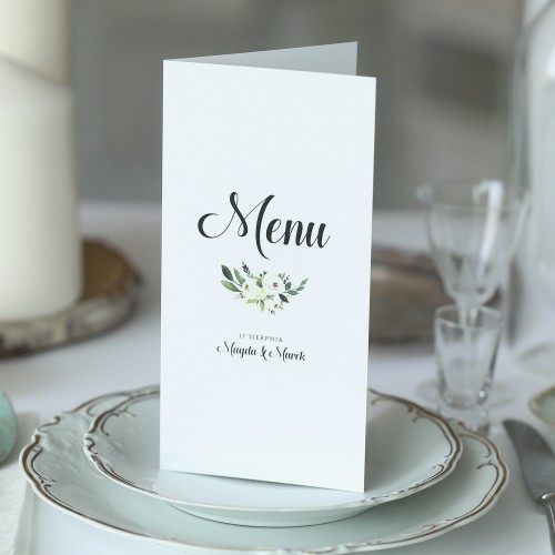 Karta menu z zielonym motywem kwiatowym