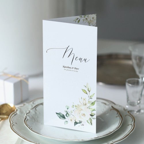 Karta menu z kolekcji subtelnej z motywem białych róż