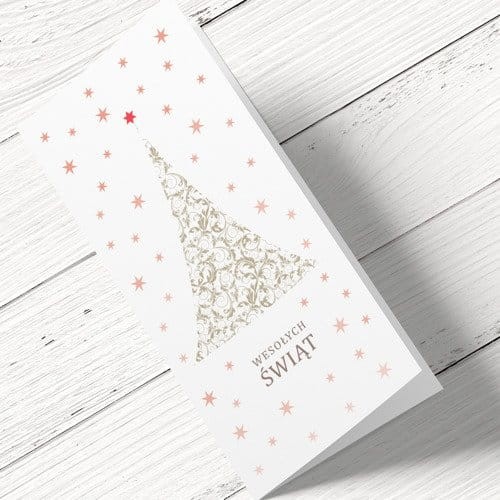 Kartki firmowe na Boże Narodzenie - choinka z gwiazdkami - 10 x 21 cm