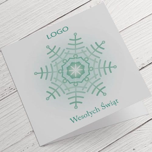 Kartki firmowe na Boże Narodzenie z miętowym płatkiem śniegu - 14,5 x 14,5 cm