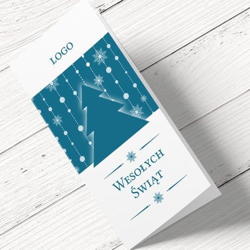 Turkusowe Kartki firmowe na Boże Narodzenie  choinka  - 10x21 cm