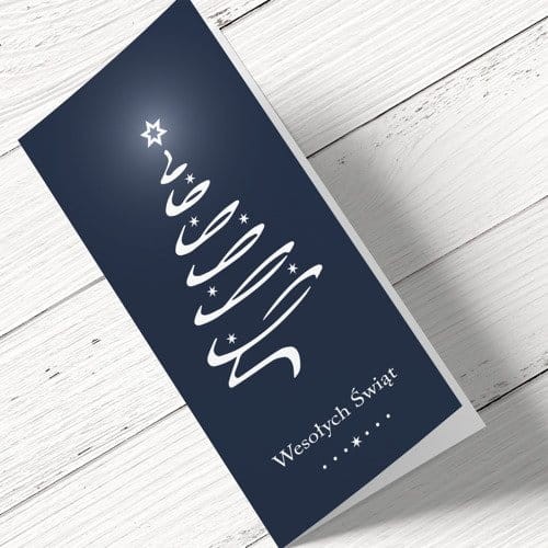 Piękna granatowa kartka świąteczna z logo  - 10x21 cm