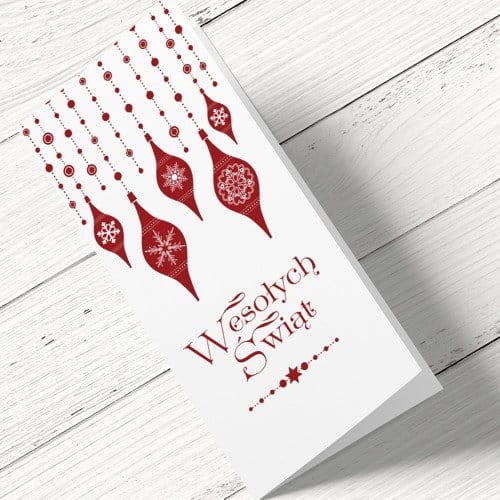 Biało czerwona kartka świąteczna z logo  - 10x21 cm