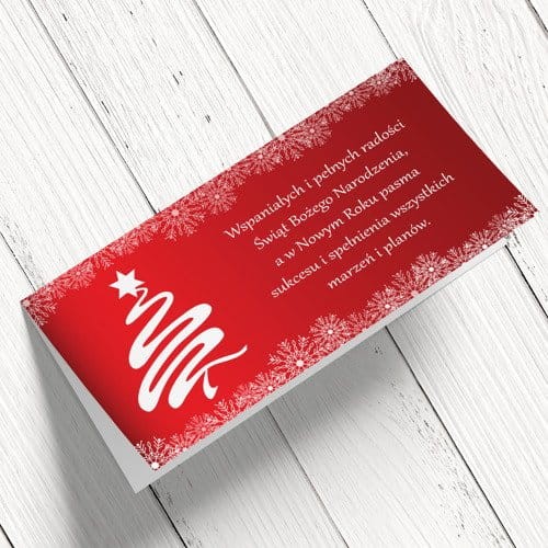 Czerwone Kartki firmowe z logo - choinka graficzna - 10x21 cm