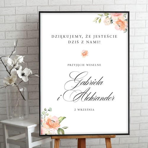 Tablica powitalna na przyjęcie weselne