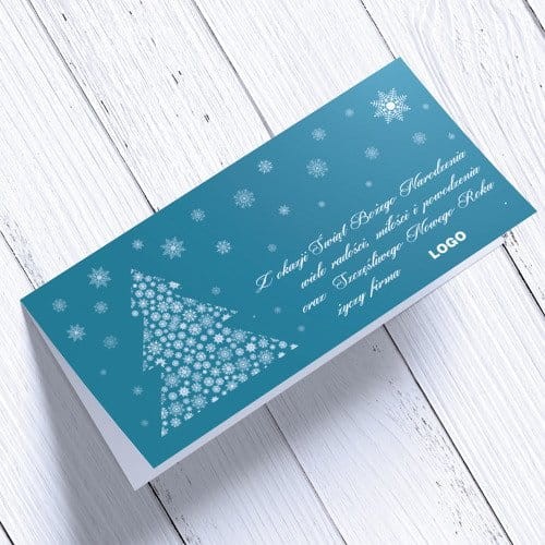 Turkusowe Kartki firmowe  z Choinką na Boże Narodzenie  - 10x21 cm