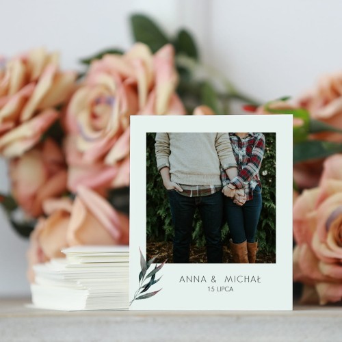 Zdjęcie polaroid w podziękowaniu dla gości eukaliptus