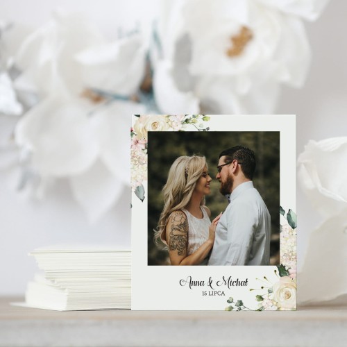 Zdjęcie polaroid w podziękowaniu dla gości hortensje