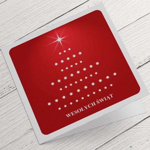 Kartki firmowe na Boże Narodzenie z prostym czerwono-białym wzorem - 14,5 x 14,5 cm