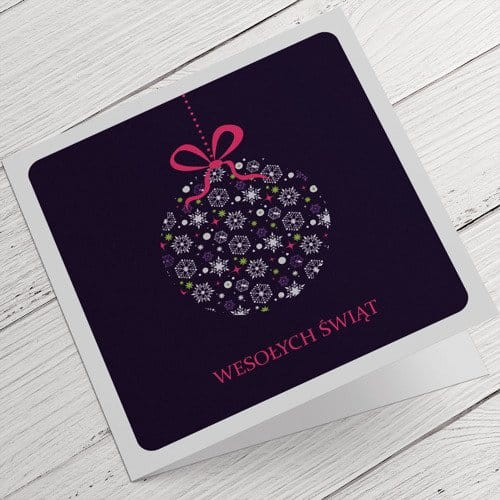 Kartki firmowe na Boże Narodzenie z motywem bombki - 14,5 x 14,5 cm