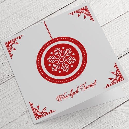 Białe kartki firmowe na Boże Narodzenie z czerwonymi elementami - 14,5 x 14,5 cm