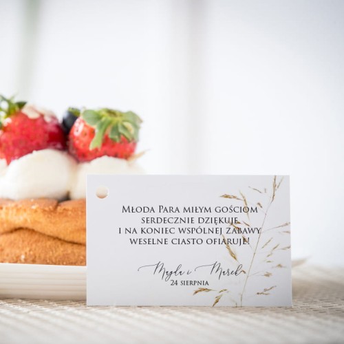 Karteczki do ciasta weselnego boho trawa