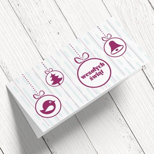 Uniwersalne kartki firmowe z logo czerwone bombki - 10x21 cm