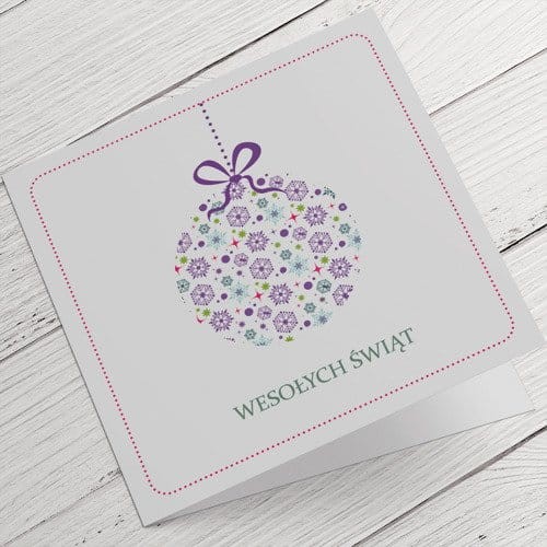 Kartki firmowa na Boże Narodzenie subtelne płatki śniegu tworzące bombkę - 14,5 x 14,5 cm