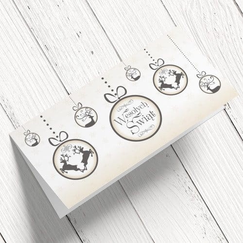 Kartki firmowe na Boże Narodzenie - z bombkami - 10x21 cm