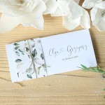 Zaproszenia ślubne z kolekcji romantycznej z motywem liści w kolorze butelkowej zieleni