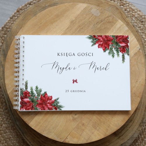 Księga gości klasyczna lub z ankietami - wzór z zimowym wiankiem