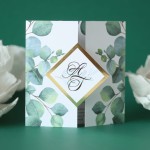 Zaproszenie ślubne z kolekcji subtelnej z liśćmi eukaliptusa