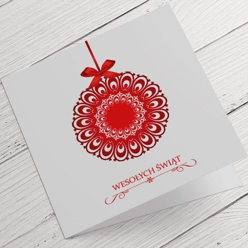 Kartki firmowe na Boże Narodzenie z ozdobną bombką - 14,5 x 14,5 cm
