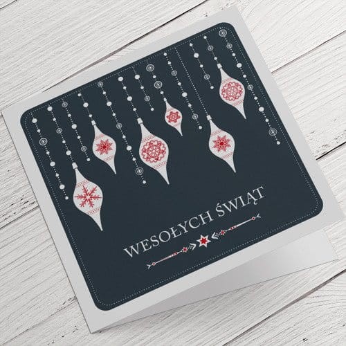 Czarno-białe kartki firmowe na Boże Narodzenie z czerwonym akcentem - 14,5 x 14,5 cm