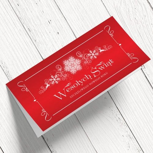 Kartki firmowe świąteczno-noworoczne czerwone - 10x21 cm