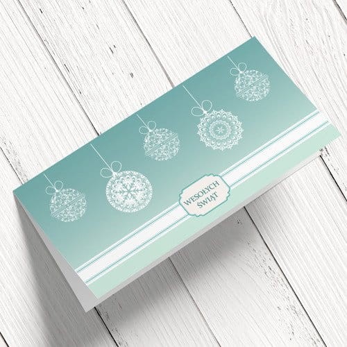 Kartki firmowe na Boże Narodzenie z bombkami  - 10x21 cm
