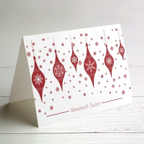 Kartki świąteczne dla firm z czerwonymi bombkami - 10x15 cm