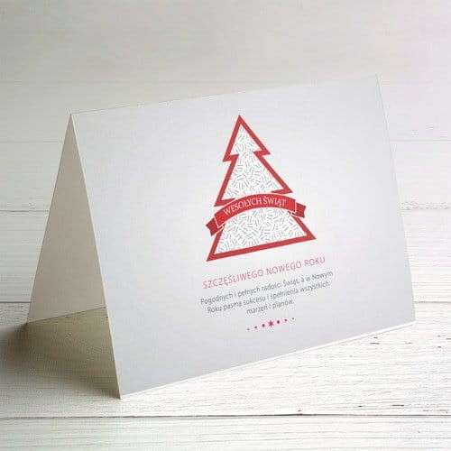 Kartka firmowa na Boże Narodzenie  z czerwoną choinką
