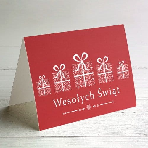 czerwona kartka firmowa z prezentami