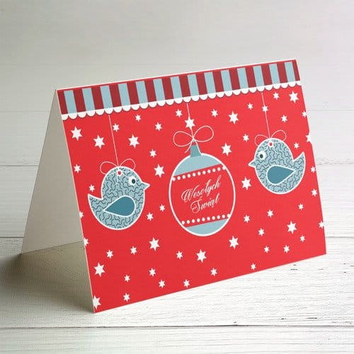 Kartka firmowa na Boże Narodzenie - bombka -czerwona