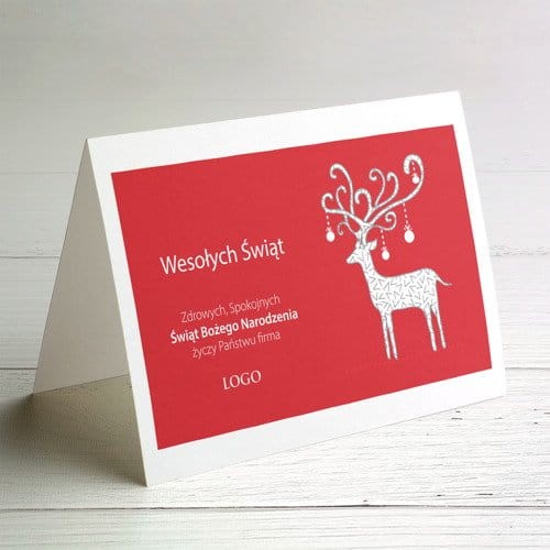 Kartka firmowa z logo czerwona z jelonkiem