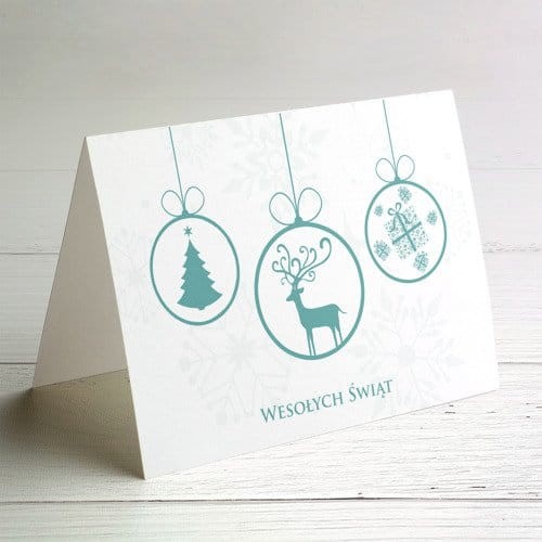Kartki firmowe zielone z bombkami - 10x15 cm