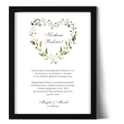 Plakat podziękowania dla rodziców zielone serduszko