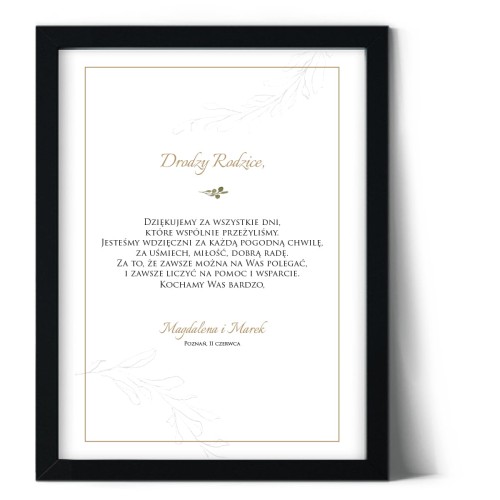 Plakat podziękowania dla rodziców z delikatną gałązką
