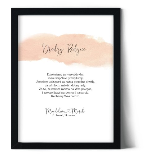 Plakat podziękowania dla rodziców z delikatnym różem