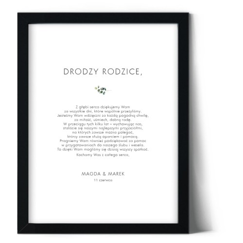 Plakat podziękowania dla rodziców z eukaliptusem