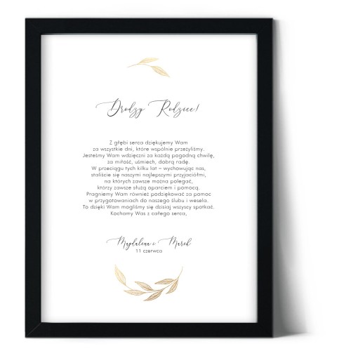 Plakat podziękowania dla rodziców ze złotymi liśćmi