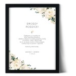 Plakat podziękowania dla rodziców z motywem białej róży