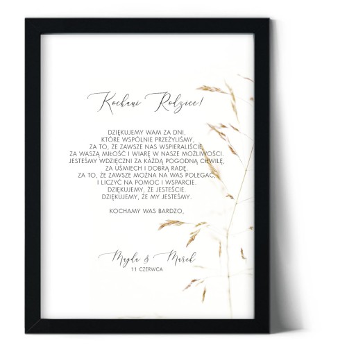 Plakat podziękowania dla rodziców ze źdźbłem trawy