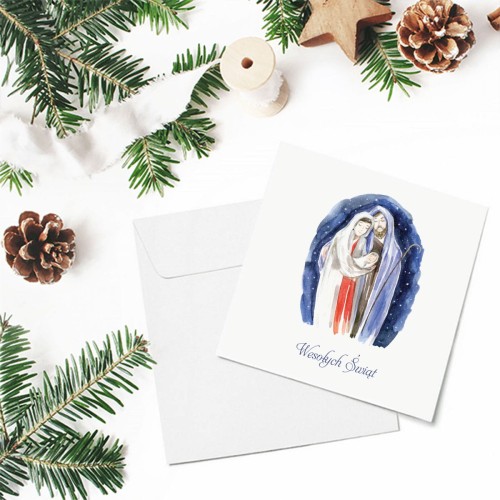 Kartki firmowe na Boże Narodzenie z grafiką Świętej Rodziny - 14,5x14,5 cm