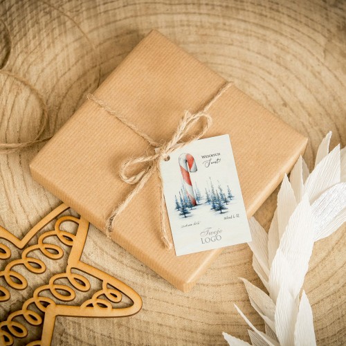 Świąteczne bileciki z logo z laską cukrową