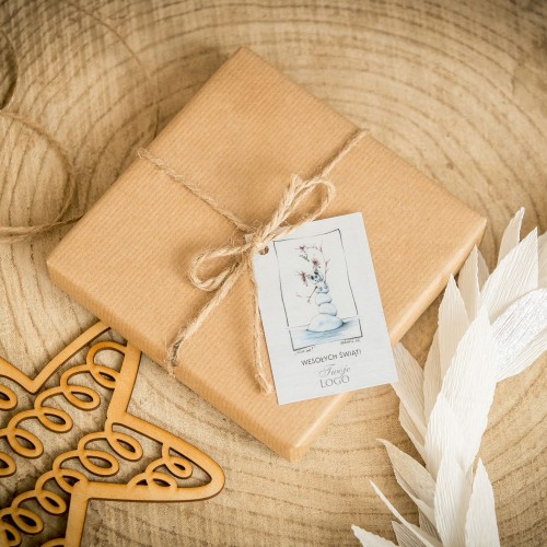 Świąteczne bileciki z logo z zabawnym bałwankiem