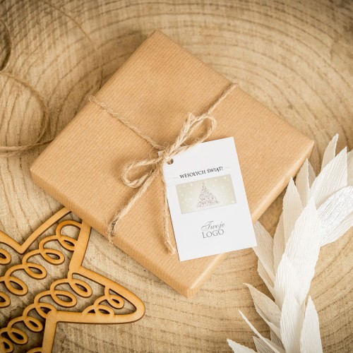 Świąteczne bileciki z logo z delikatną choinką